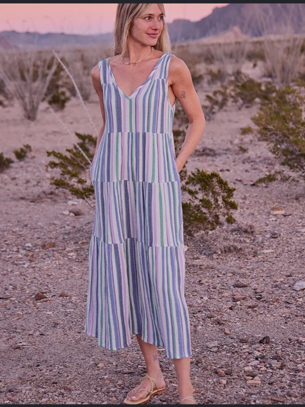 Marine Layer Striped Tiered Maxi Dress Small Cotton Pastel Coastal